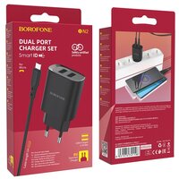 BOROFONE BN2 Super Fast Oplader 2-poorten + Micro-USB Kabel Zwart