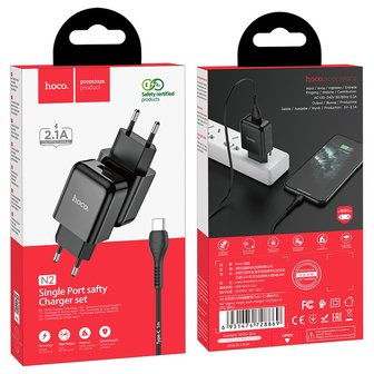HOCO N2 Vigour Oplader + USB-C Kabel Zwart