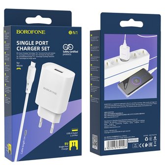 BOROFONE BN1 Innovative Oplader + Micro-USB Kabel Wit