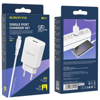 BOROFONE BN1 Innovative Oplader + USB-C Kabel Wit
