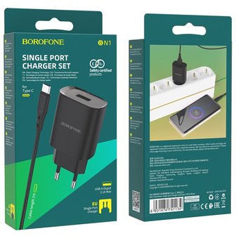 BOROFONE BN1 Innovative Oplader + USB-C Kabel Zwart