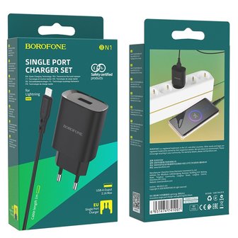 BOROFONE BN1 Innovative Oplader + Lightning Kabel Zwart