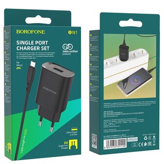 BOROFONE BN1 Innovative Oplader + Micro-USB Kabel Zwart