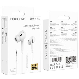 BOROFONE BM30 Pro Original Oordopjes 3.5mm Jack Wit