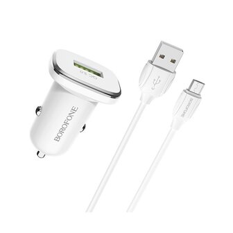 BOROFONE BZ12A Lasting Power QC3.0 Auto-Oplader + Micro-USB Kabel Wit