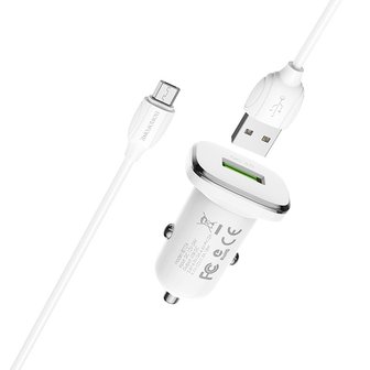 BOROFONE BZ12A Lasting Power QC3.0 Auto-Oplader + Micro-USB Kabel Wit