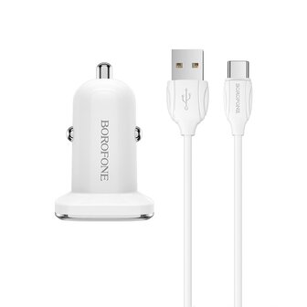 BOROFONE BZ12A Lasting Power QC3.0 Auto-Oplader + USB-C Kabel Wit