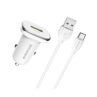 BOROFONE BZ12A Lasting Power QC3.0 Auto-Oplader + USB-C Kabel Wit