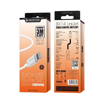 BOROFONE BX14 LinkJet Data en Oplaadkabel Lightning 3M Wit