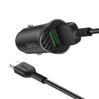 HOCO Z39 Farsighted QC3.0 Auto-Oplader 2-poorten + USB-C Kabel Zwart