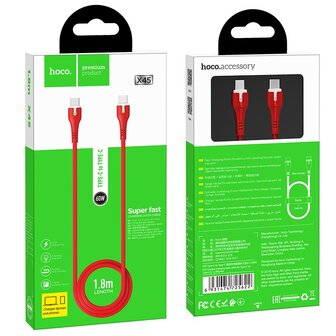 HOCO X45 Surplus PD Data en Oplaadkabel USB-C 1.8M Rood