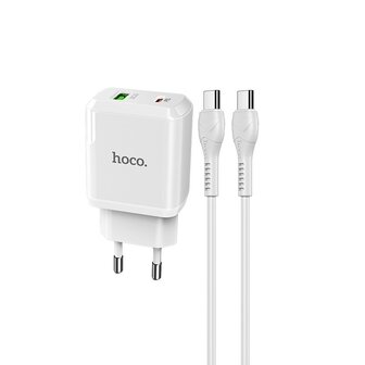 HOCO N5 Favor PD20W+QC3.0 Oplader 2-Poorten + USB-C Kabel Wit