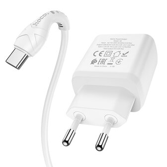 HOCO N5 Favor PD20W+QC3.0 Oplader 2-Poorten + USB-C Kabel Wit