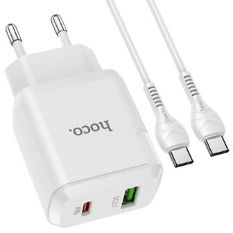 HOCO N5 Favor PD20W+QC3.0 Oplader 2-Poorten + USB-C Kabel Wit