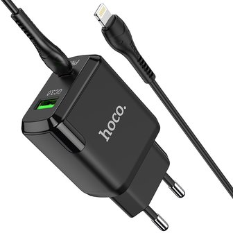 HOCO N5 Favor PD20W+QC3.0 Oplader 2-Poorten + Lightning Kabel Zwart