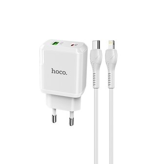 HOCO N5 Favor PD20W+QC3.0 Oplader 2-Poorten + Lightning Kabel Wit