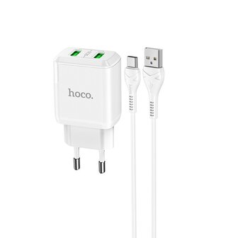 HOCO N6 Charmer QC3.0 Oplader 2-poorten + USB-C Kabel Wit