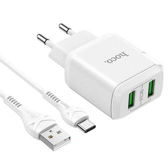 HOCO N6 Charmer QC3.0 Oplader 2-poorten + USB-C Kabel Wit