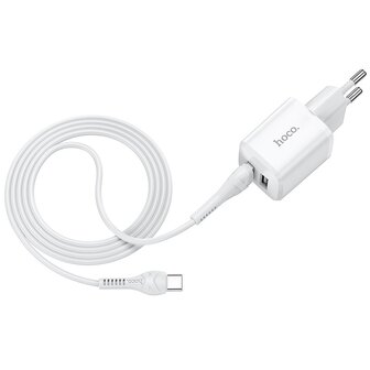 HOCO N8 Briar Oplader 2-poorten + USB-C Kabel Wit