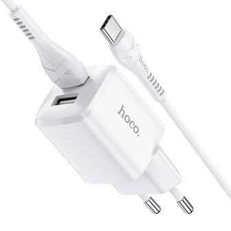 HOCO N8 Briar Oplader 2-poorten + USB-C Kabel Wit