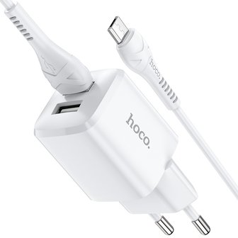 HOCO N8 Briar Oplader 2-poorten + Micro-USB Kabel Wit