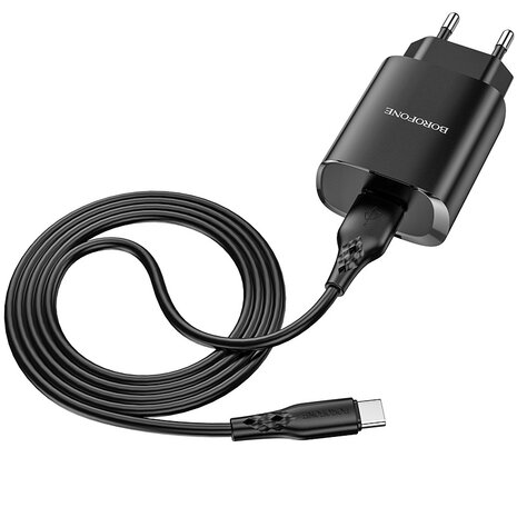 BOROFONE BN1 Innovative Oplader + USB-C Kabel Zwart