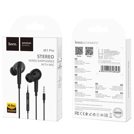 HOCO M1 Pro Original Oordopjes 3.5mm Jack Zwart