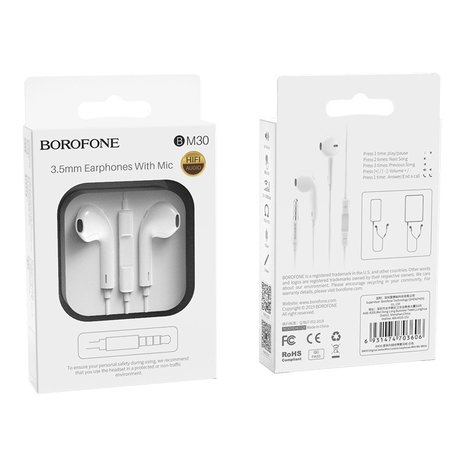 BOROFONE BM30 Original Oordopjes 3.5mm Jack Wit