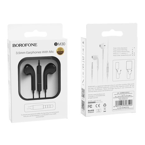 BOROFONE BM30 Original Oordopjes 3.5mm Jack Zwart