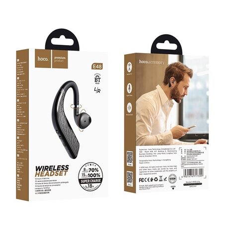 HOCO E48 Superior Business Bluetooth Headset Zwart