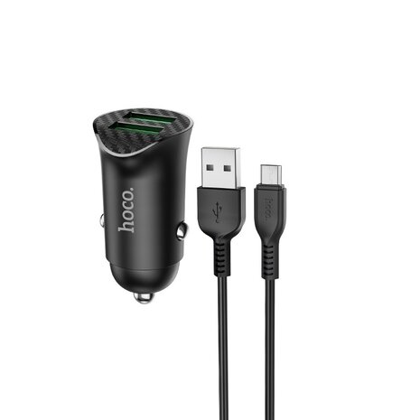 HOCO Z39 Farsighted QC3.0 Auto-Oplader 2-poorten + Micro-USB Kabel Zwart