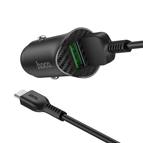 HOCO Z39 Farsighted QC3.0 Auto-Oplader 2-poorten + Micro-USB Kabel Zwart