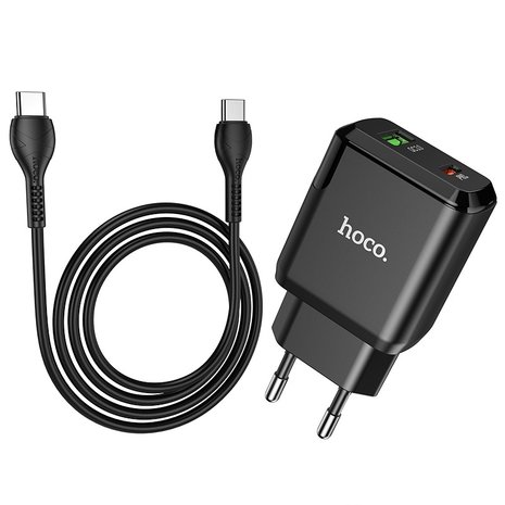 HOCO N5 Favor PD20W+QC3.0 Oplader 2-Poorten + USB-C Kabel Zwart