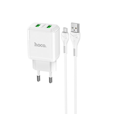HOCO N6 Charmer QC3.0 Oplader 2-poorten + Micro-USB Kabel Wit