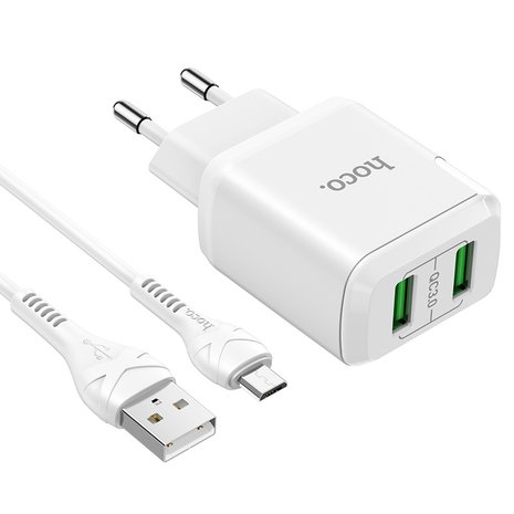 HOCO N6 Charmer QC3.0 Oplader 2-poorten + Micro-USB Kabel Wit