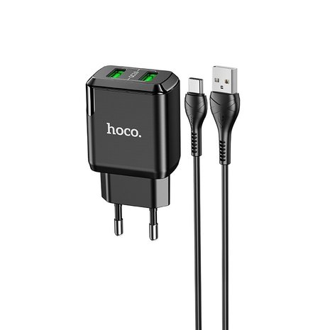 HOCO N6 Charmer QC3.0 Oplader 2-poorten + USB-C Kabel Zwart