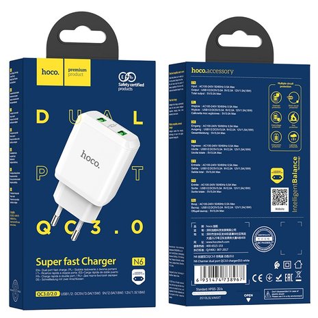 HOCO N6 Charmer QC3.0 Oplader 2-poorten Wit