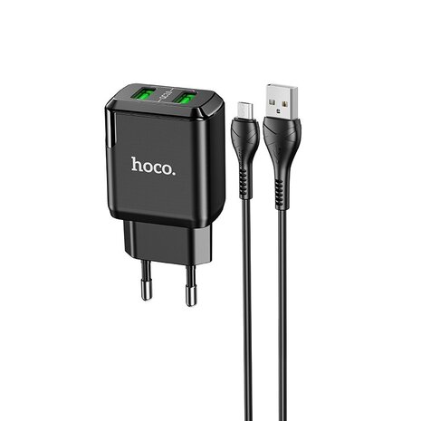 HOCO N6 Charmer QC3.0 Oplader 2-poorten + Micro-USB Kabel Zwart